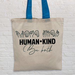 Cotton Tote Bag with FREE Reusable Silicone Straw - Human Kind